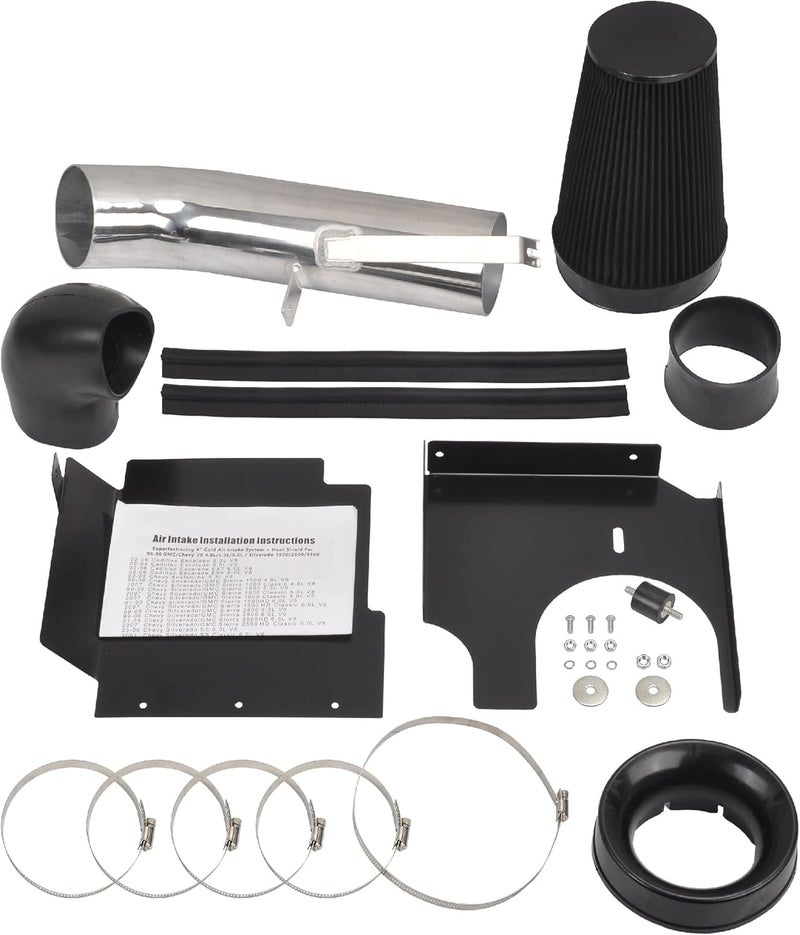 GESEXI 4" Cold Air Intake System + Heat Shield Compatible with 1999-2006 GMC/Chevy V8 4.8L/5.3L/6.0L Silverado 1500/2500/3500 (Black & Silver) - Image 5